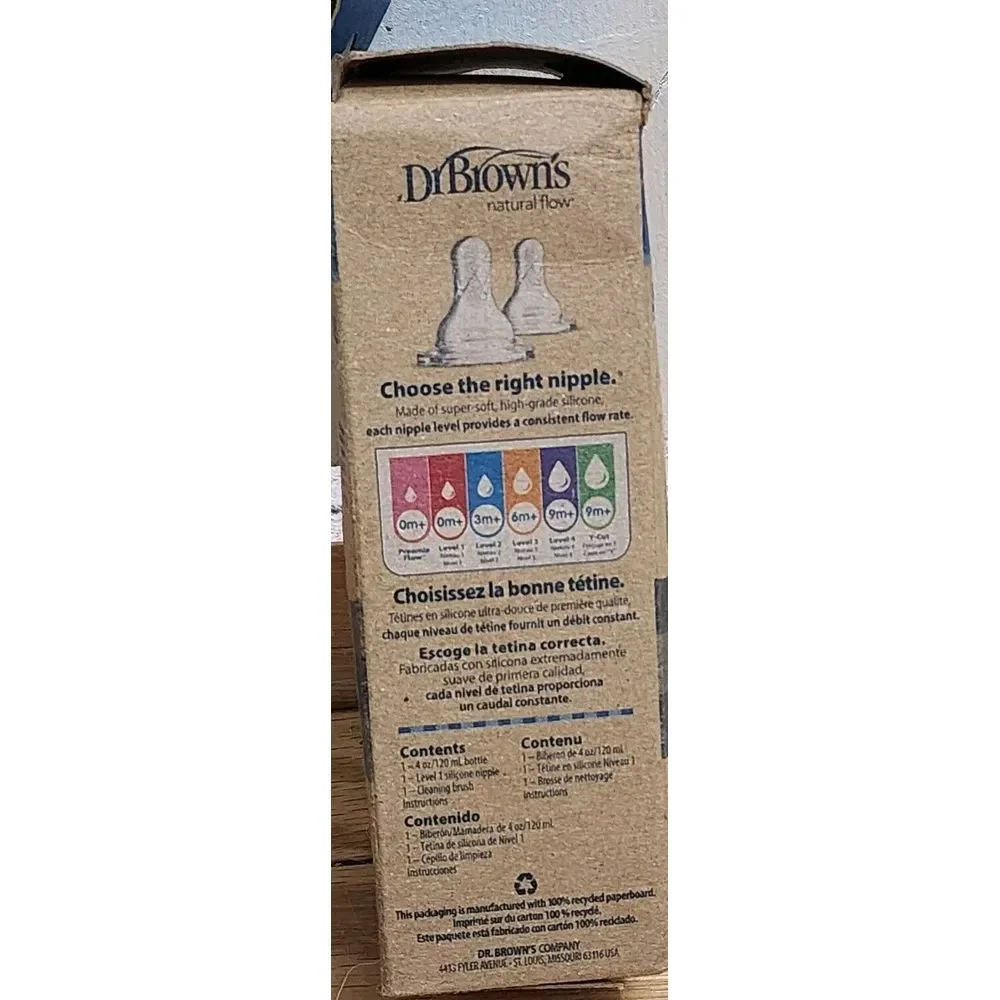 Dr Browns Natural Flow Options+ Narrow Glass Baby Bottle 4oz‎ Container